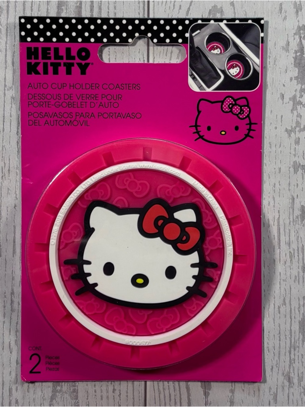 NWT Hello Kitty Auto Cup Holder Coasters Set of 2 Sanrio Pink
